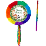Pinata cu Animale din Savana rotunda, Diametru 42 cm + Bata, Happy Birthday