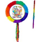 Pinata Bingo si Bluey Aniversara, Rotunda, Multicolora, Diametru 42 cm + Bat