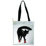 Sacosa din panza canvas cu fermoar model pisică cu tocuri roșii