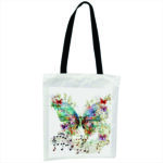 Geantă din pânză canvas cu fermoar – model fluture muzical colorat