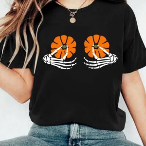 Tricou imprimeu Halloween - Skelet & Dovleci Amuzanți