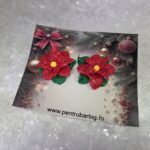 Cercei de Crăciun cu floare de Poinsettia lucrati manual – eleganță festivă
